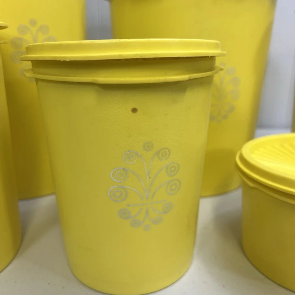 MCM 1970's Tupperware Daffodil Yellow Canister Set W/Lids 12pc Set